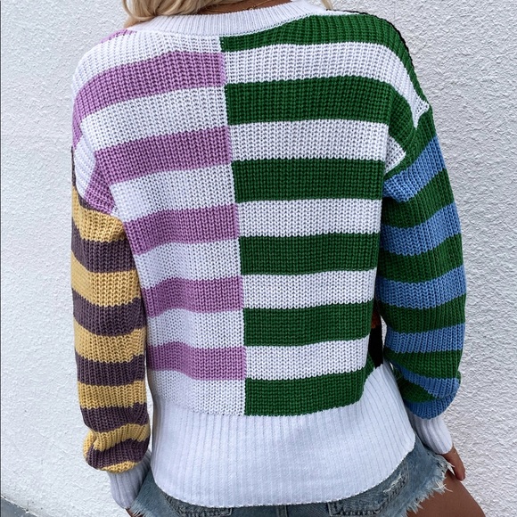 Spliced Mixed Stripes Scoop Neck Sweater - Picture 6 of 7
